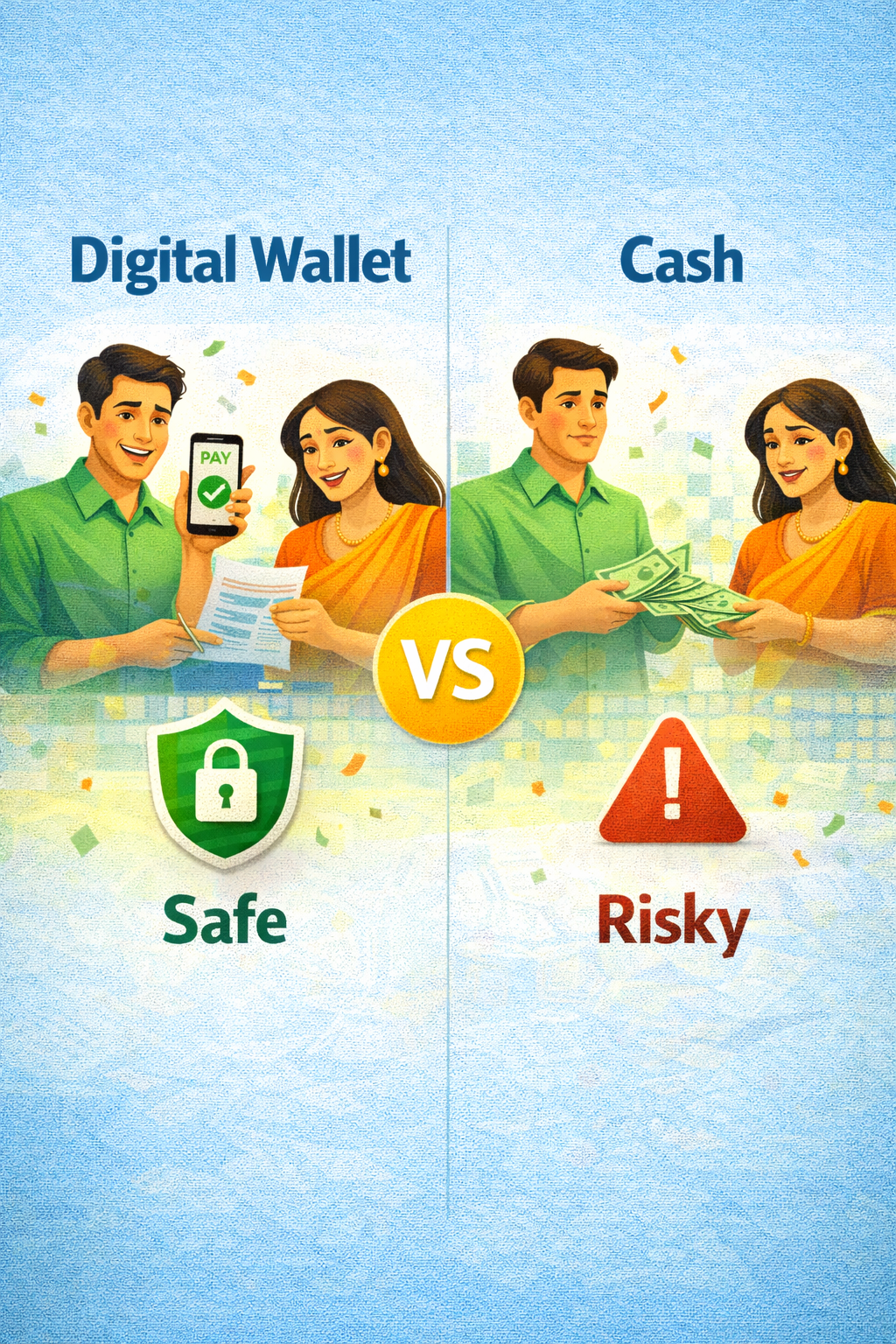 Digital wallet payment safer than cash comparison in India